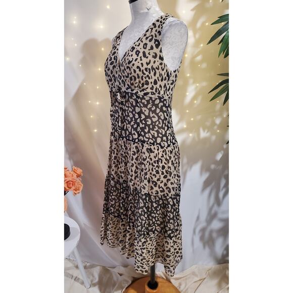 Talbots Vtg 100% Silk Tiered Leopard Animal Print Midi Dress Size 6P Sleeveless - Picture 2 of 12
